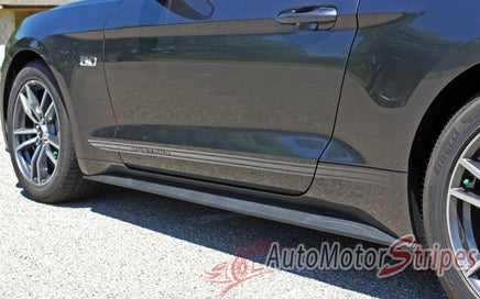 Detailed view of 2015-2017 Ford Mustang Digital Fade Faded Triline Rocker Stripes Lower Door Panel Vinyl Graphic 3M Decals