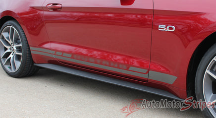 Detailed view of 2015-2017 Ford Mustang Haste Rocker Factory OEM Style Lower Rocker Stripes 3M Vinyl Graphics Decals - Close Up View
