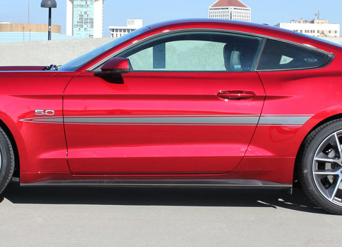 Detailed view of 2015-2017 Ford Mustang Lance Side Spike Spears Stripes Vinyl Graphics 3M Decals