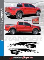 Detailed view of 2019-2023 Ford Ranger GUARDIAN Bed Body Stripes Accent Decals Vinyl Graphics Kits 3M