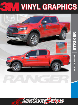 Detailed view of 2019-2023 Ford Ranger STRIKER Side Body Door Stripes Accent Decals Vinyl Graphics Kits 3M