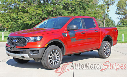 Detailed view of 2019-2023 Ford Ranger STRIKER Side Body Door Stripes Accent Decals Vinyl Graphics Kits 3M