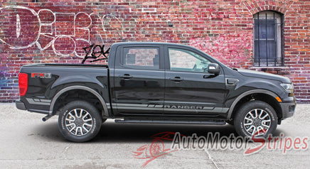 Detailed view of 2019-2023 Ford Ranger RAPID Lower Rocker Panel Stripes Door Accent Vinyl Graphic 3M Decal