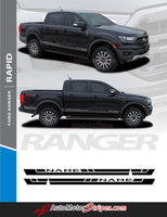 Detailed view of 2019-2023 Ford Ranger RAPID Lower Rocker Panel Stripes Door Accent Vinyl Graphic 3M Decal