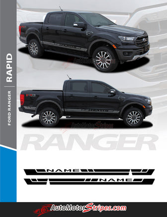 Detailed view of 2019-2023 Ford Ranger RAPID Lower Rocker Panel Stripes Door Accent Vinyl Graphic 3M Decal