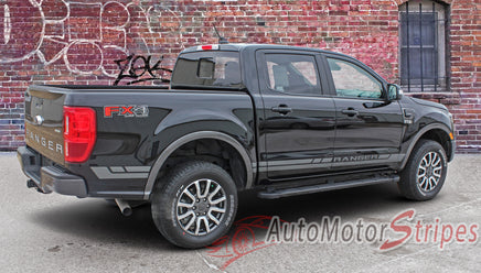 Detailed view of 2019-2023 Ford Ranger RAPID Lower Rocker Panel Stripes Door Accent Vinyl Graphic 3M Decal