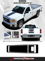 2014-2016 2017 2018 GMC Sierra Midway Edition Style Truck Center Hood Racing Vinyl Graphics 3M Stripes Kit