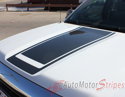 2014-2016 GMC Sierra Midway Edition Style Truck Center Hood Racing Vinyl Graphics Stripes - Close Hood View