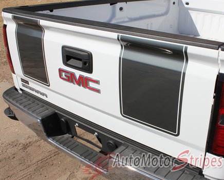 2014-2016 GMC Sierra Rally OE Factory Style Edition Truck Hood Tailgate Racing Stripes Vinyl Graphics - Close Tailgate View