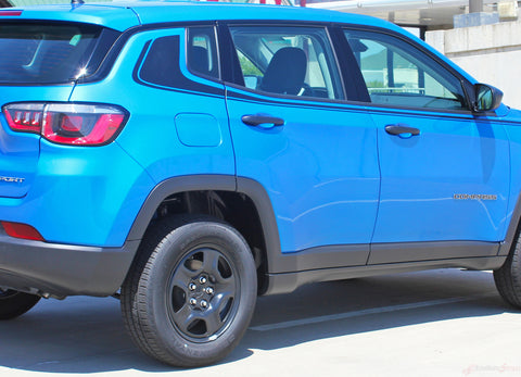 Detailed view of 2017-2025 Jeep Compass Stripes Vinyl Graphics Decals Mid Body Line Accent 3M Altitude