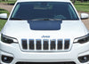 Detailed view of 2018-2025  Jeep Cherokee Trailhawk Hood Decal T-Hawk Factory OEM Style Center Blackout Vinyl Graphic Stripes