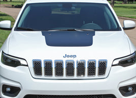 Detailed view of 2018-2025  Jeep Cherokee Trailhawk Hood Decal T-Hawk Factory OEM Style Center Blackout Vinyl Graphic Stripes