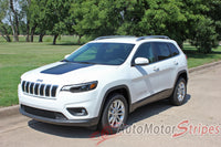Detailed view of 2018-2025  Jeep Cherokee Trailhawk Hood Decal T-Hawk Factory OEM Style Center Blackout Vinyl Graphic Stripes