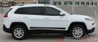 View of 2014-2024 Jeep Cherokee Brave Lower Rocker Panel Accent Vinyl Decal Graphic 3M Stripes