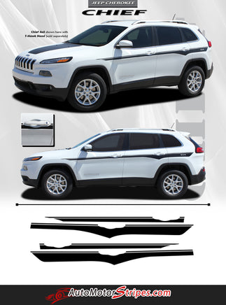 View of 2014-2024 Jeep Cherokee Chief Mid Body Line Accent Vinyl Decal Graphic 3M Stripes
