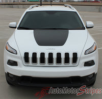 View of 2014-2024 Jeep Cherokee T-Hawk Factory OEM Style Center Hood Blackout Vinyl Decal Graphic Stripes