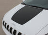 View of 2014-2024 Jeep Cherokee T-Hawk Factory OEM Trailhawk Style Center Hood Blackout Vinyl Decal Graphic Stripes
