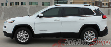 View of 2014-2024 Jeep Cherokee Warrior Upper Body Accent Door Vinyl Graphic 3M Striping Decals