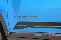 Detailed view of 2017-2025 Jeep Compass Stripes Vinyl Graphics Decals Lower Door Rocker Line Accent 3M Course