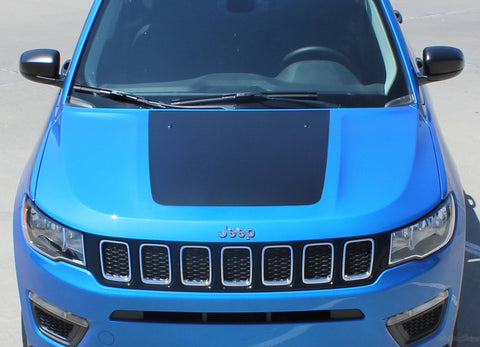 Detailed view of 2017-2025 Jeep Compass Hood Stripes Vinyl Graphics Decals Accent 3M Bearing