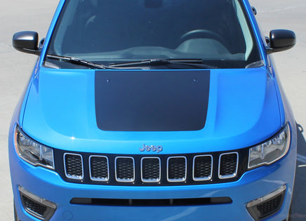 Detailed view of 2017-2025 Jeep Compass Hood Stripes Vinyl Graphics Decals Accent 3M Bearing