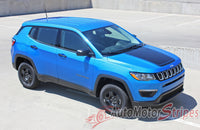 Detailed view of 2017-2025 Jeep Compass Hood Stripes Vinyl Graphics Decals Accent 3M Bearing