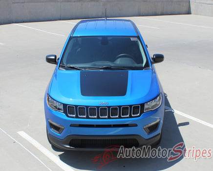 Detailed view of 2017-2025 Jeep Compass Hood Stripes Vinyl Graphics Decals Accent 3M Bearing