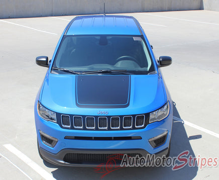 Detailed view of 2017-2025 Jeep Compass Hood Stripes Vinyl Graphics Decals Accent 3M Bearing