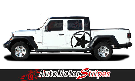 Detailed view of 2021-2026 Jeep Gladiator Alpha Side Star Decal OEM Factory Style Body Vinyl Graphic Stripes Kit