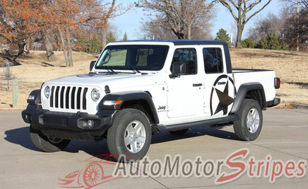 Detailed view of 2021-2026 Jeep Gladiator Alpha Side Star Decal OEM Factory Style Body Vinyl Graphic Stripes Kit