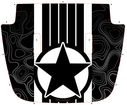 Detailed view of 2021-2026 Jeep Gladiator Star Hood Decal JOURNEY DIGITAL Hood Vinyl Graphic Stripes Kit
