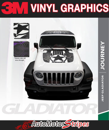 Detailed view of 2021-2026 Jeep Gladiator Star Hood Decal JOURNEY DIGITAL Hood Vinyl Graphic Stripes Kit