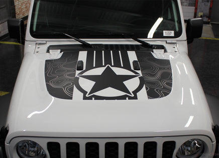 Detailed view of 2021-2026 Jeep Gladiator Star Hood Decal JOURNEY DIGITAL Hood Vinyl Graphic Stripes Kit