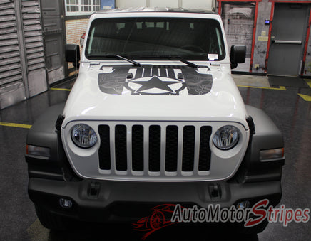 Detailed view of 2021-2026 Jeep Gladiator Star Hood Decal JOURNEY DIGITAL Hood Vinyl Graphic Stripes Kit