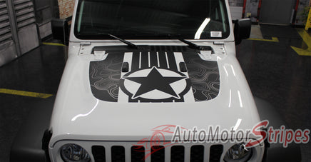 Detailed view of 2021-2026 Jeep Gladiator Star Hood Decal JOURNEY DIGITAL Hood Vinyl Graphic Stripes Kit