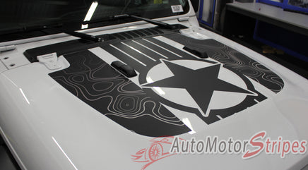 Detailed view of 2021-2026 Jeep Gladiator Star Hood Decal JOURNEY DIGITAL Hood Vinyl Graphic Stripes Kit