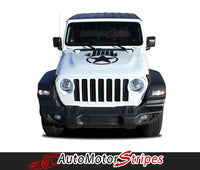 Detailed view of 2021-2026 Jeep Gladiator Alpha Hood Star Decal OEM Factory Style Hood Blackout Vinyl Graphic Stripes