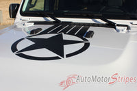 Detailed view of 2021-2026 Jeep Gladiator Alpha Hood Star Decal OEM Factory Style Hood Blackout Vinyl Graphic Stripes