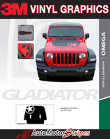 Detailed view of 2021-2026 Jeep Gladiator Omega Hood Star Decal OEM Factory Style Hood Blackout Vinyl Graphic Stripes