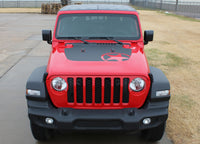 Detailed view of 2021-2026 Jeep Gladiator Omega Hood Star Decal OEM Factory Style Hood Blackout Vinyl Graphic Stripes