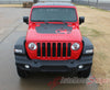 Detailed view of 2021-2025 Jeep Gladiator Omega Hood Star Decal OEM Factory Style Hood Blackout Vinyl Graphic Stripes