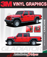 Detailed view of 2021-2026 Jeep Gladiator Side Mountain Decals Cascade Body Vinyl Graphic Stripes Kit