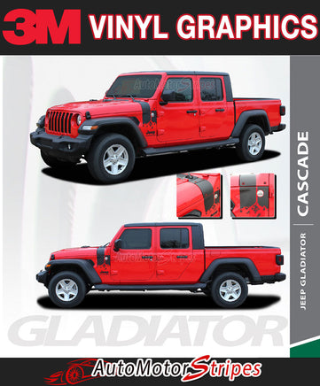 Detailed view of 2021-2026 Jeep Gladiator Side Mountain Decals Cascade Body Vinyl Graphic Stripes Kit