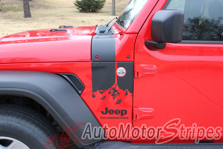 Detailed view of 2021-2026 Jeep Gladiator Side Mountain Decals Cascade Body Vinyl Graphic Stripes Kit