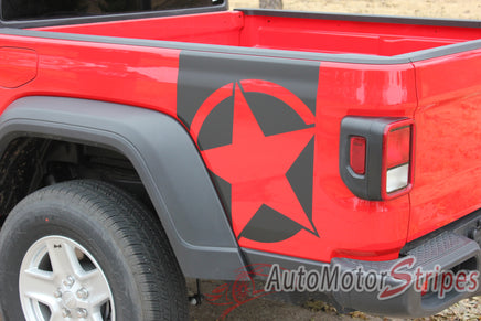 Detailed view of 2021-2026 Jeep Gladiator Side Star Decals Boot Strap Body Vinyl Graphic Stripes Kit