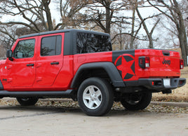 Detailed view of 2021-2026 Jeep Gladiator Side Star Decals Boot Strap Body Vinyl Graphic Stripes Kit