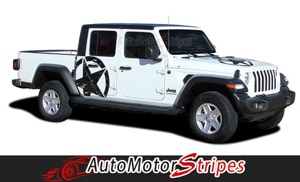 Detailed view of 2021-2026 Jeep Gladiator Legend Side Star Decal OEM Factory Style Body Vinyl Graphic Stripes Kit