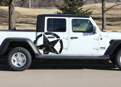 Detailed view of 2021-2026 Jeep Gladiator Legend Side Star Decal OEM Factory Style Body Vinyl Graphic Stripes Kit