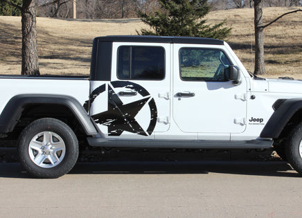 Detailed view of 2021-2026 Jeep Gladiator Legend Side Star Decal OEM Factory Style Body Vinyl Graphic Stripes Kit