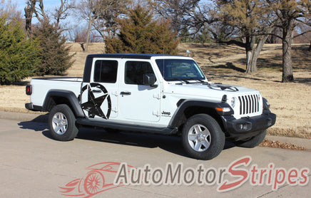 Detailed view of 2021-2026 Jeep Gladiator Legend Side Star Decal OEM Factory Style Body Vinyl Graphic Stripes Kit